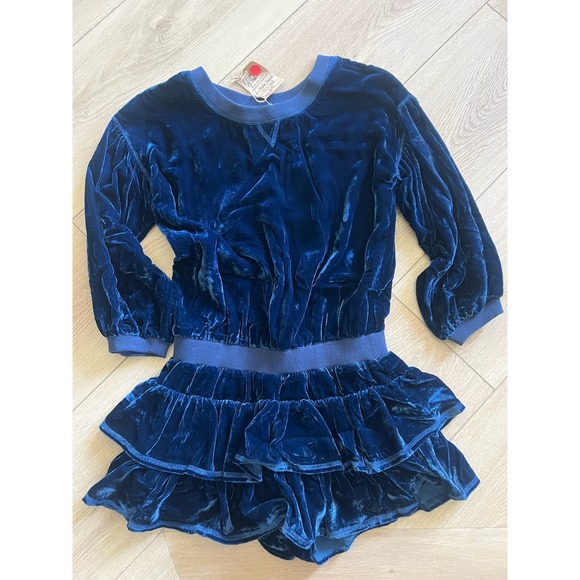 Flannel Rosalie Playsuit Romper Blue Velvet Tiered Ruffle XS Women's - Picture 1 of 7